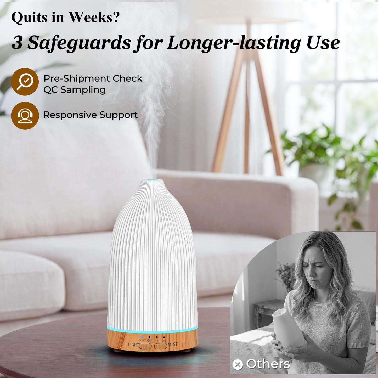 URPOWER 150ML Essential Oil Diffusers for Home, Ultrasonic Aromatherapy Diffuser with 7 Color Changing Lights, Timer & Auto Shut-Off, Scent Diffuser for Bedroom, Office, Yoga