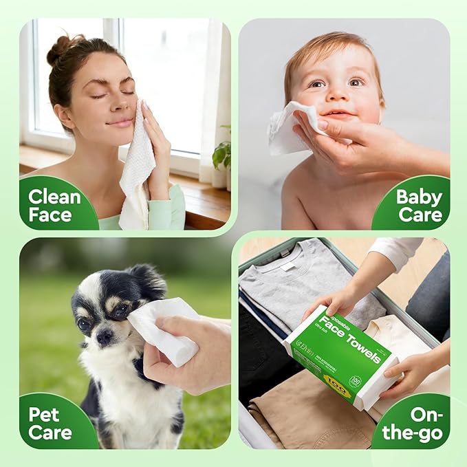 Elvira 100 Count Disposable Face Towels, Biodegradable Skincare Facial