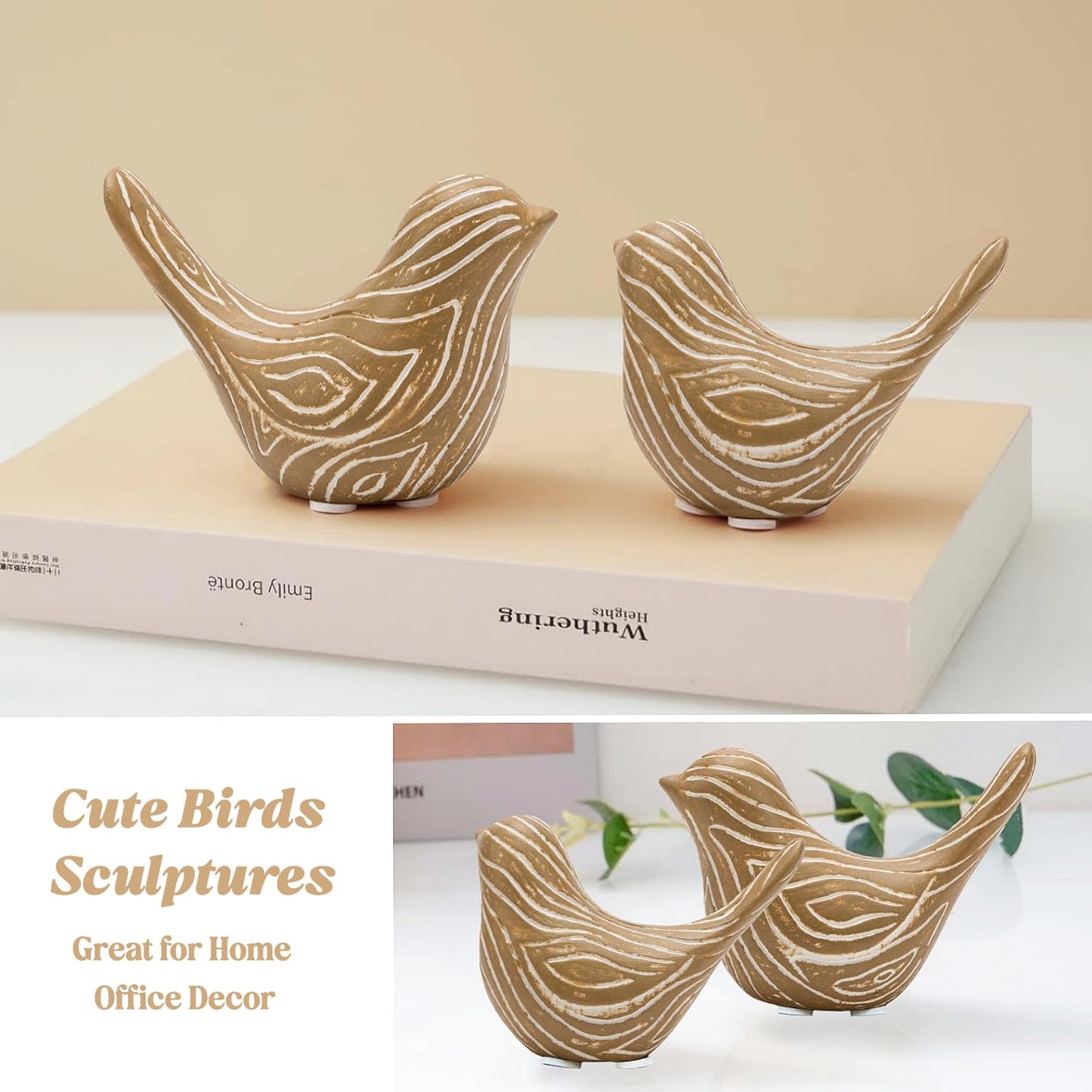 2PCS Small Birds Statues, Modern Home Decor Bird Sculptures, Animal Figurines Decorative Ornaments for Living Room, Bedroom, Office Desktop, Bookshelf, Coffee Table, Cabinets, Gifts for Bird Lovers