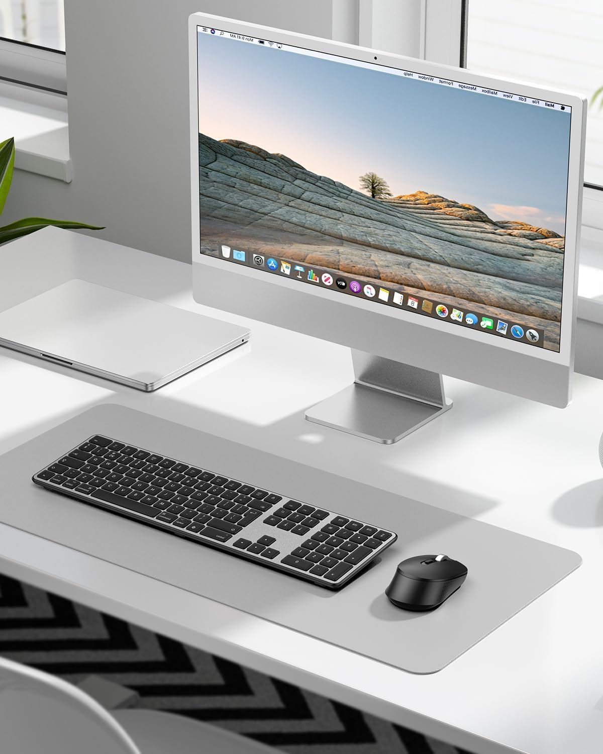 OMOTON Wireless Bluetooth Keyboard Mouse Rechargeable for Mac OS, Wireless Keyboard and mouse Set for MacBook Air/MacBook Pro/iMac, Multi-Device Ultra Slim, Quiet Typing, QWERTY UK Layout, Gray