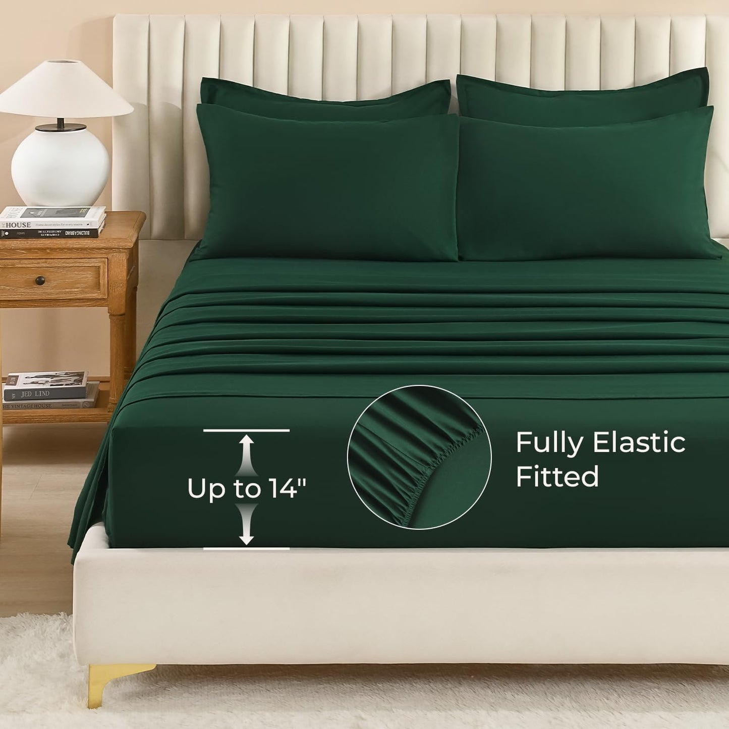 Litanika Queen Comforter Set Dark Emerald Green - 7 Pieces Bed in a Bag Queen Bedding Comforter Sets, Solid Lightweight Bed Set with Comforter, Sheets, Pillowcases & Shams
