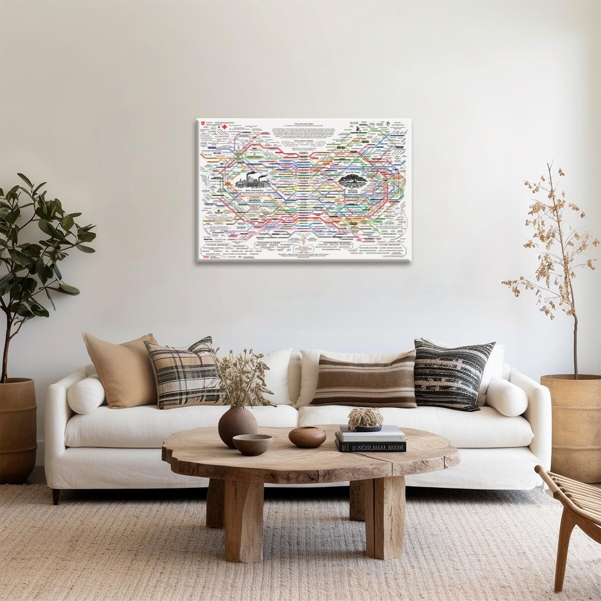 The Healing Web Holistic Health Map Canvas Print - A Guide to Natural and Allopathic Remedies Poster for Home Decor (30x40cm-Wood Frame