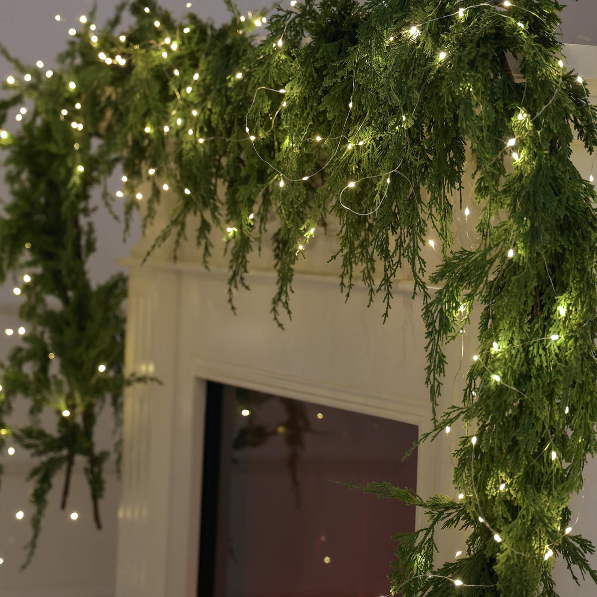 MISSPIN 9ft Christmas Garland with String Lights, Real Touch Cedar Pine Garland, Green Artificial Greenery Garland for Table, Mantle, Wall, Indoor, Outdoor Christmas Decorations