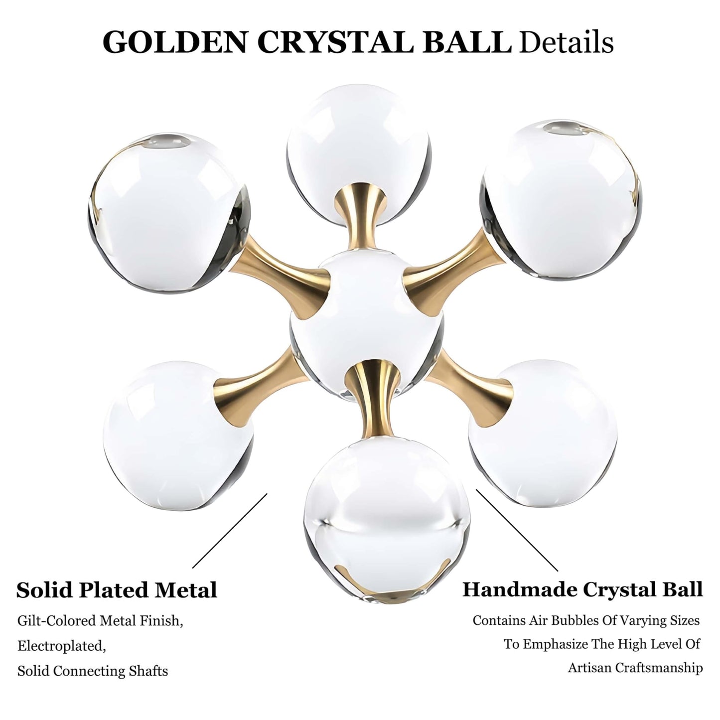 6.7 inch Transparent Golden Crystal Ball, Living Room Decor, Gold Modern Western House Decor Aesthetic, Home Decor Living Room, Office, Book Shelf, Bedroom, Desk, Fireplace, Coffee Table and More