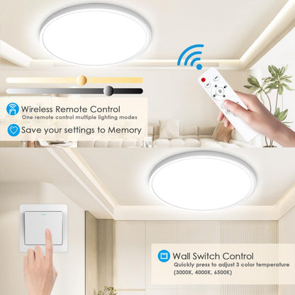 Yexati Bathroom Light 24W 3200LM 30cm Dimmable with Remote Control 6500K-3000K, IP54 LED Bathroom Light Ultra Thin Flush Ceiling Light Round for Kitchen Toilet Porch Bedroom Utility Room White