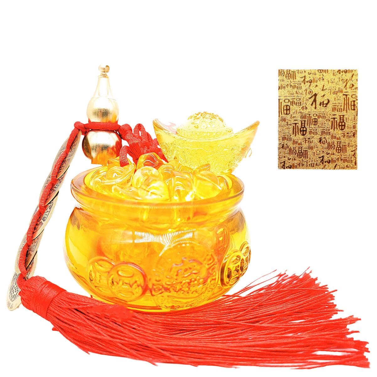 Qiandier Golden Treasure Basin Crystal Glass Figurine Chinese Decor for Home Office