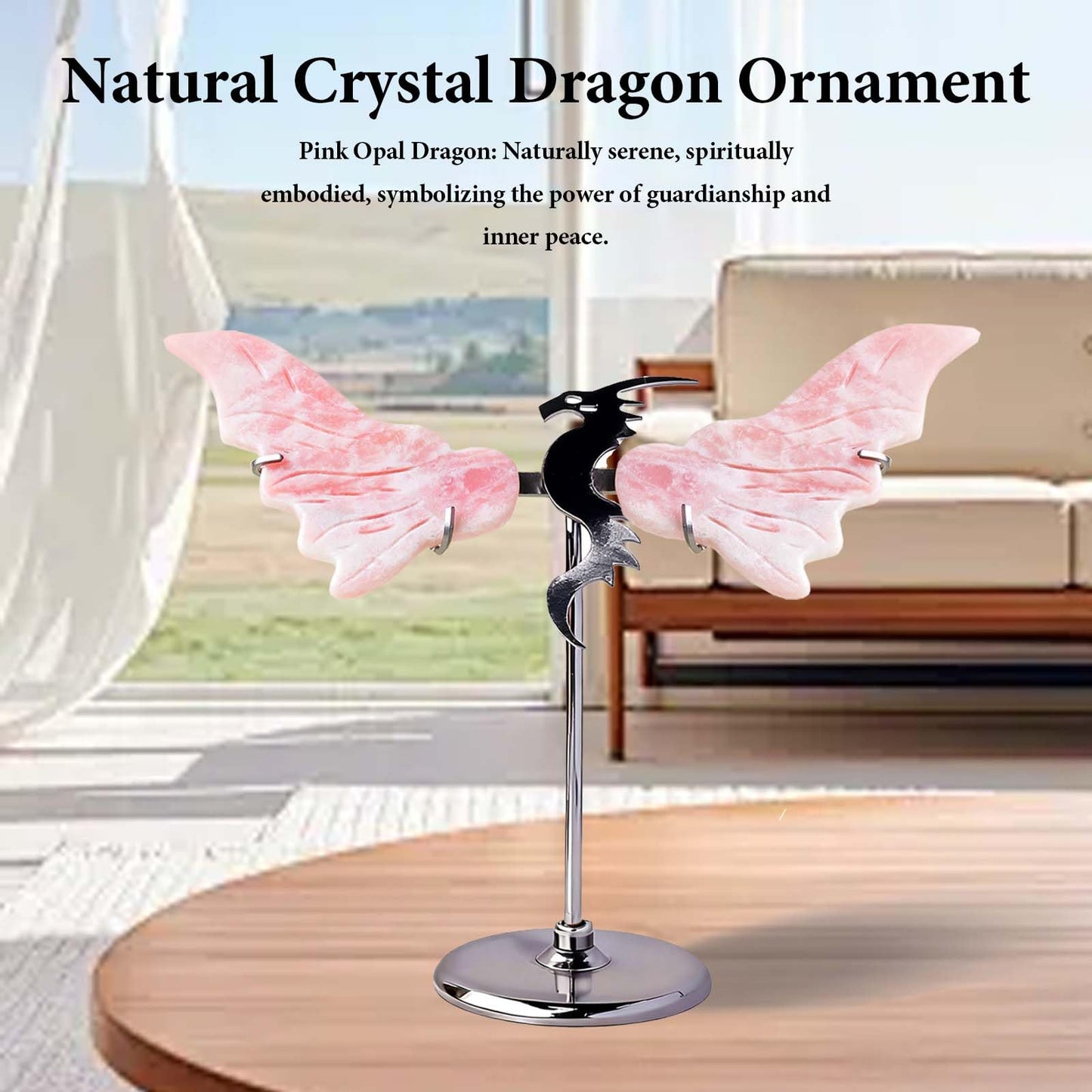 RJINGSHI Crystal Flying Dragon Wings Ornament, Amethyst Desktop Decoration, Blue and Gray (Pink Opal)