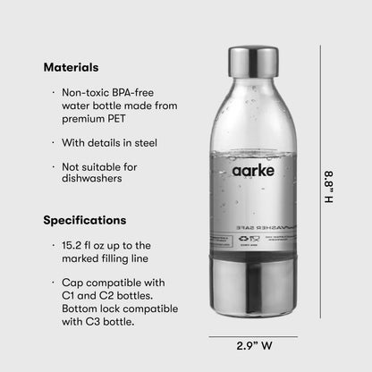 aarke Small PET Water Bottle, Stainless Steel, 450 ml