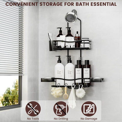 REINHARDT Shower Caddy Hanging, Rustproof Shower Caddy Anti-Swing Shower Organizer Over Showerhead No Drilling Shower Racks with Soap Holder Multi Hooks Bathroom Storage for Shampoo Sponge, Black