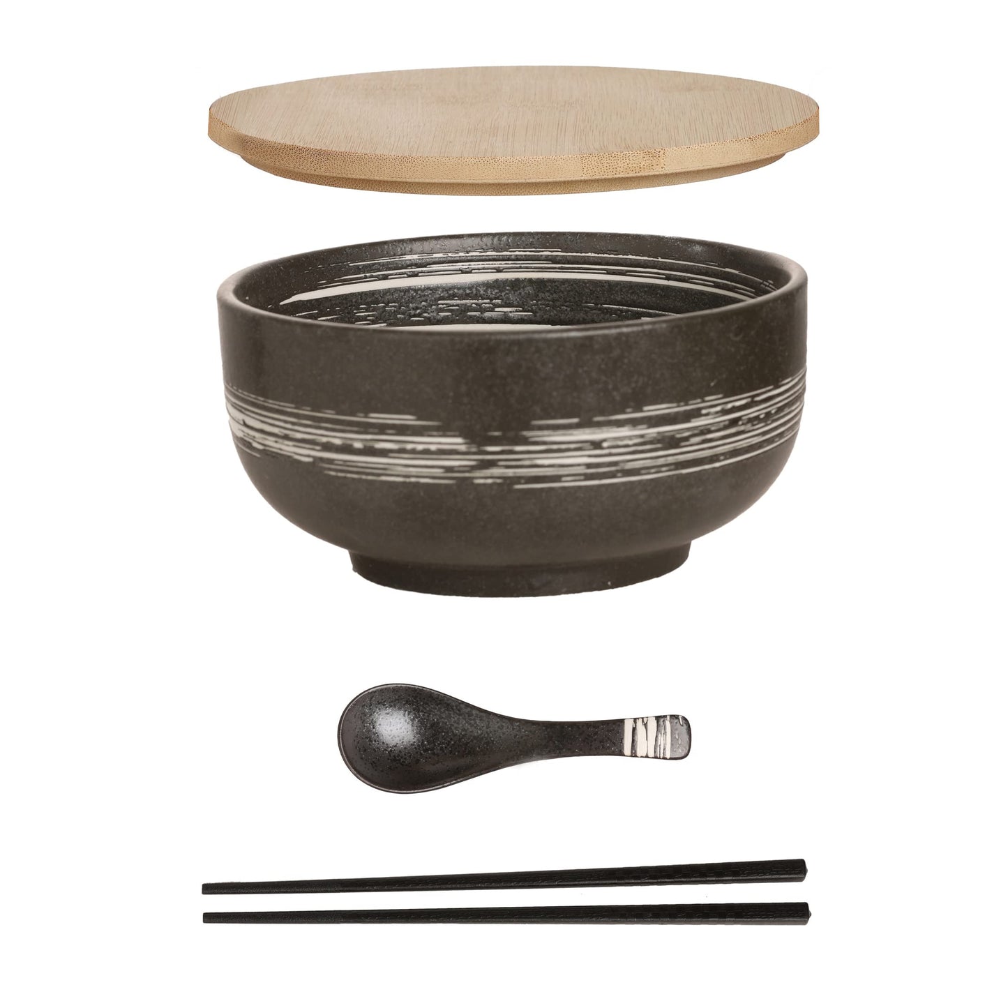 Cteaffee Ceramic Ramen Bowl Set, 38 OZ, Japanese Style, Durable, Microwave & Dishwasher Safe, Includes Spoon & Chopsticks (6), Blue