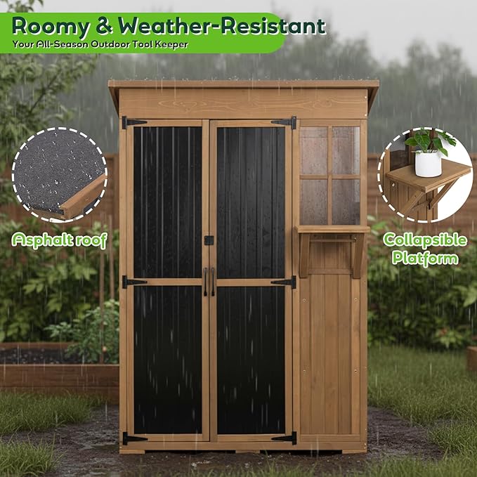 PetsCosset Large Outdoor Storage Cabinet Waterproof with Shelves, Outside Storage Shed Tall Backyard Cabinet with Fold-Out Table for Patio, Garage, Garden, Pool Accessories Storage (70.5" H x 51" L)
