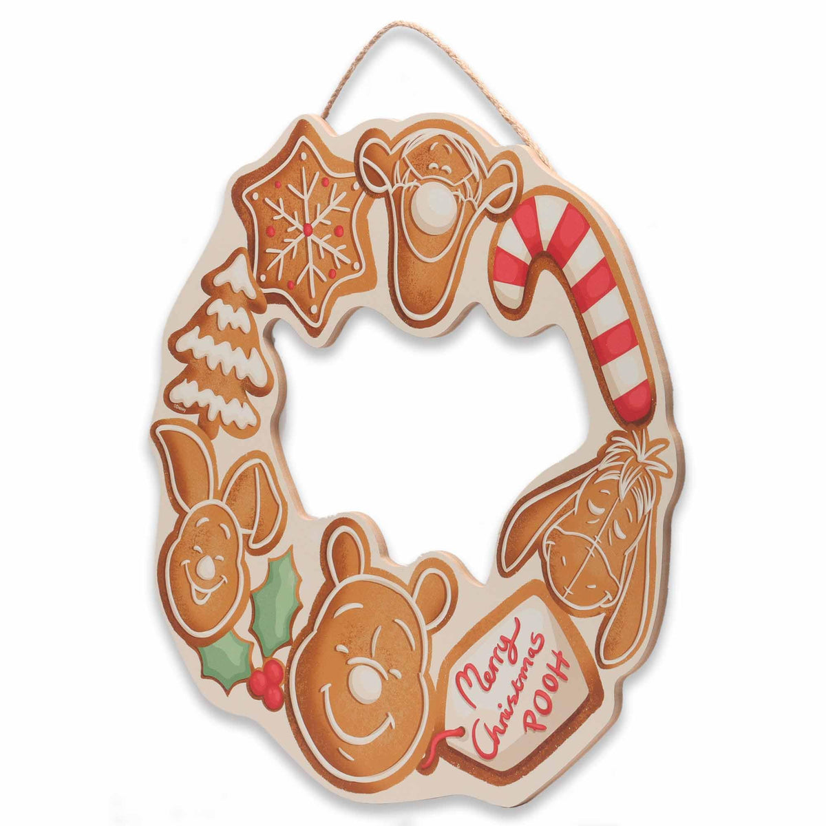Open Road Brands Disney Winnie the Pooh Gingerbread Wreath Hanging Wood Wall Decor - Cute Winnie the Pooh Christmas Decoration for Home