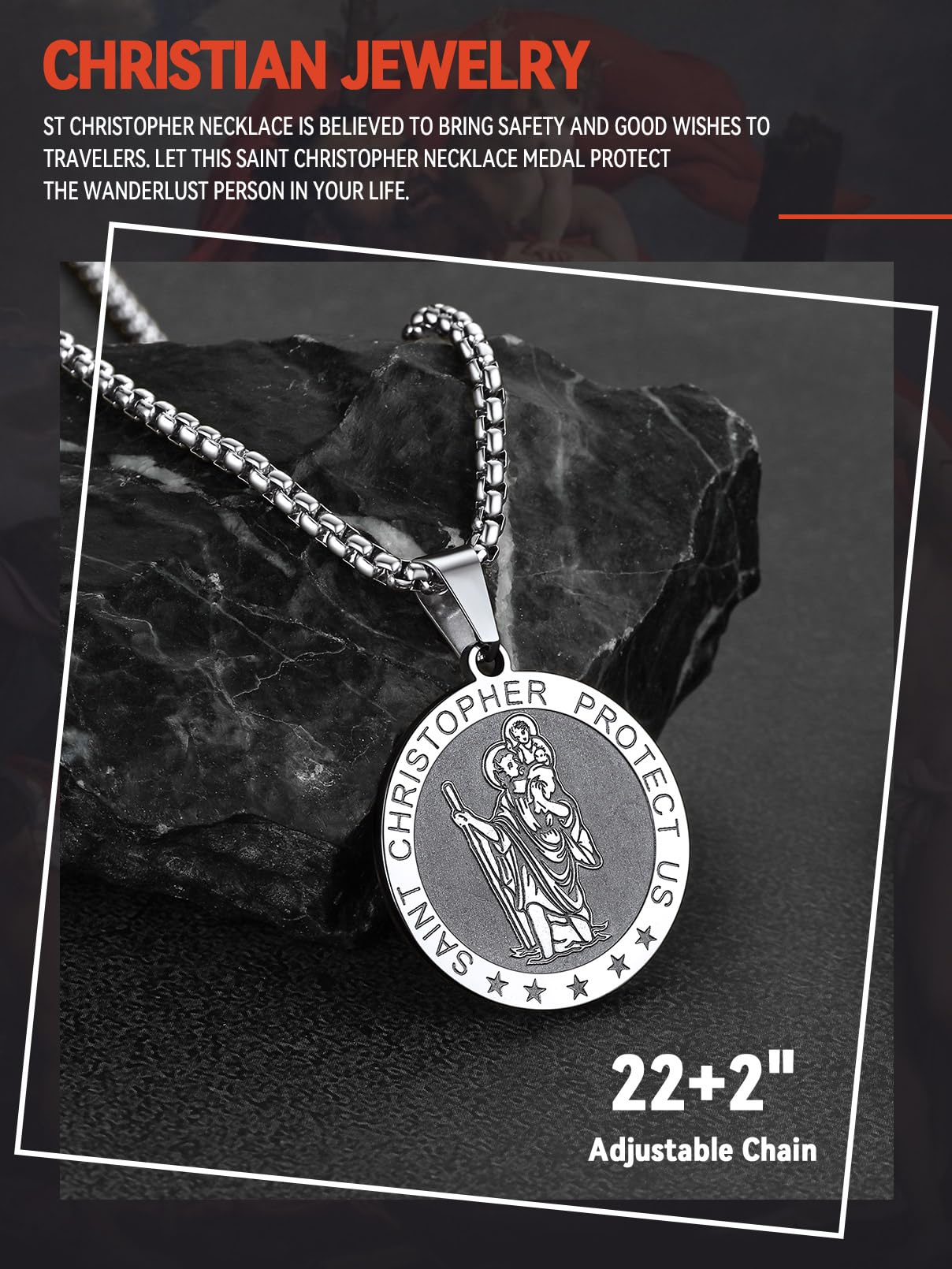 FaithHeart St Christopher Necklace for Men Protective Jewellery Childrens Saint Christopher Pendant with Sturdy Chain Stainless Steel Catholic Necklaces Womens Gifts for Birthday
