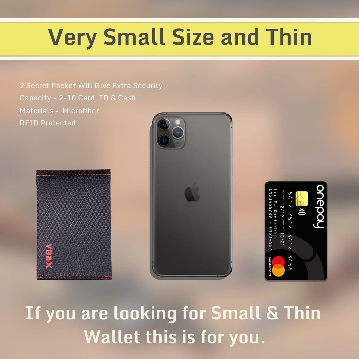 VBAX Microfiber Waterproof RFID Slim Bifold Wallet for Men - Minimalist Front Pocket Card Holder Holds up to 10 Cards and Cash, Grey