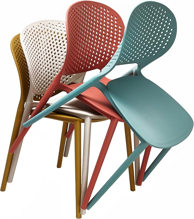 2xhome Set of 3 Patio Dining Chairs | Modern Stackable Outdoor Pool Side Chair | Weather Resistant Plastic for Yard, Porch, Balcony, Kitchen, Teal