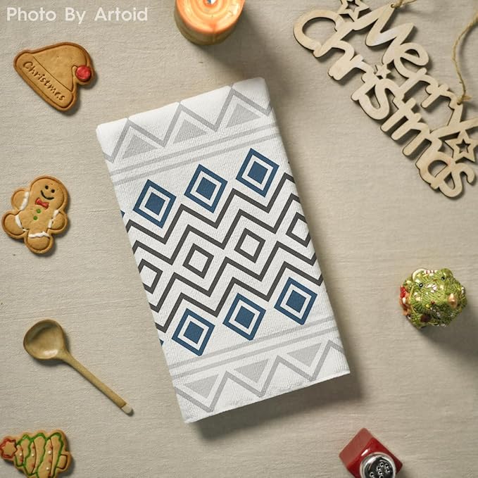 Artoid Mode Blue Grey Stripes Home Sweet Home Boho Winter Kitchen Towels Dish