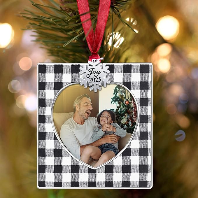 GUOER 3PCS Christmas Tree Ornaments Set Picture Frame Ornament Holiday Keepsake Gift Home Decor Christmas Decorations Xmas Gifts Pendant with 2.5” Photo Frame Insert (Black White 2025)