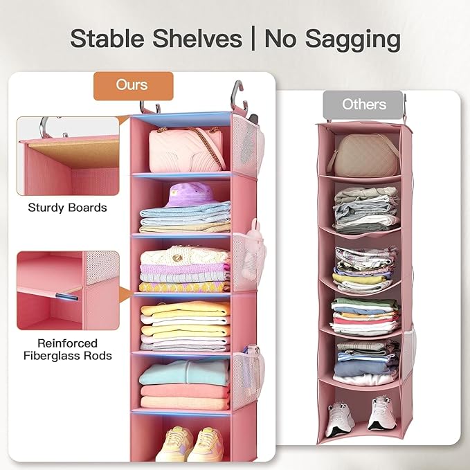 Pipishell Hanging Closet Organizer 6-Shelf, Hanging Shelves
