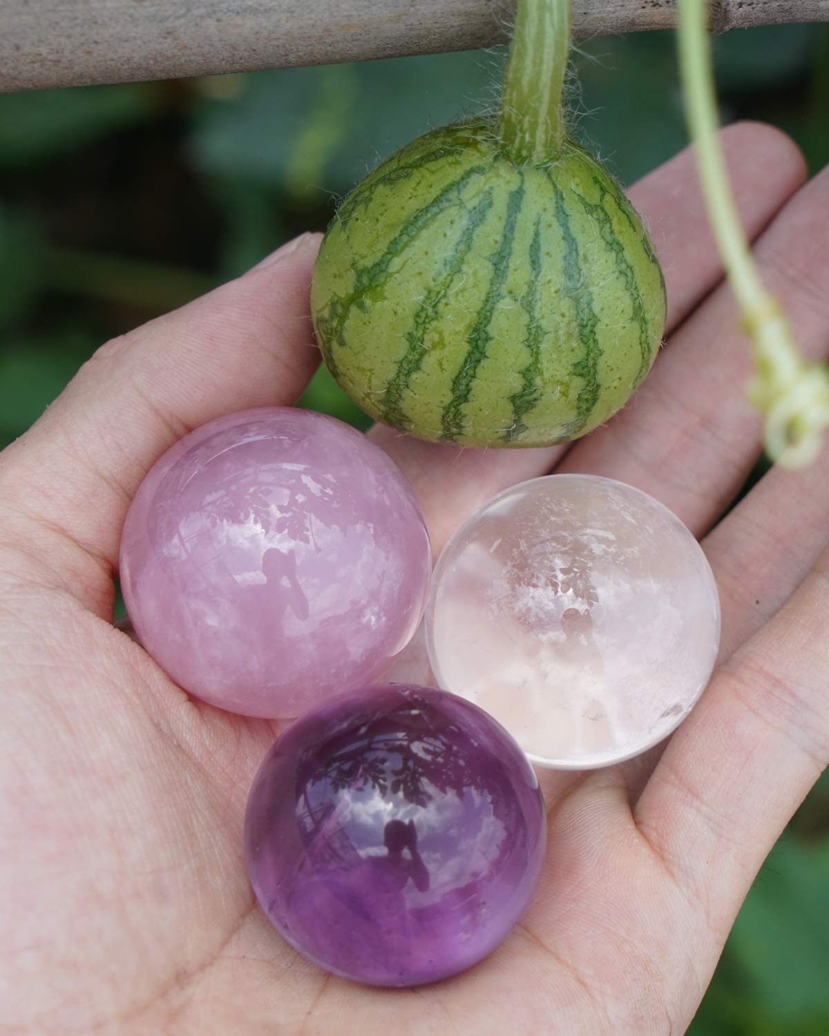 MIMOSA Crystal Spheres Set of 3,Amethyst/Rose Quartz/Clear Quartz