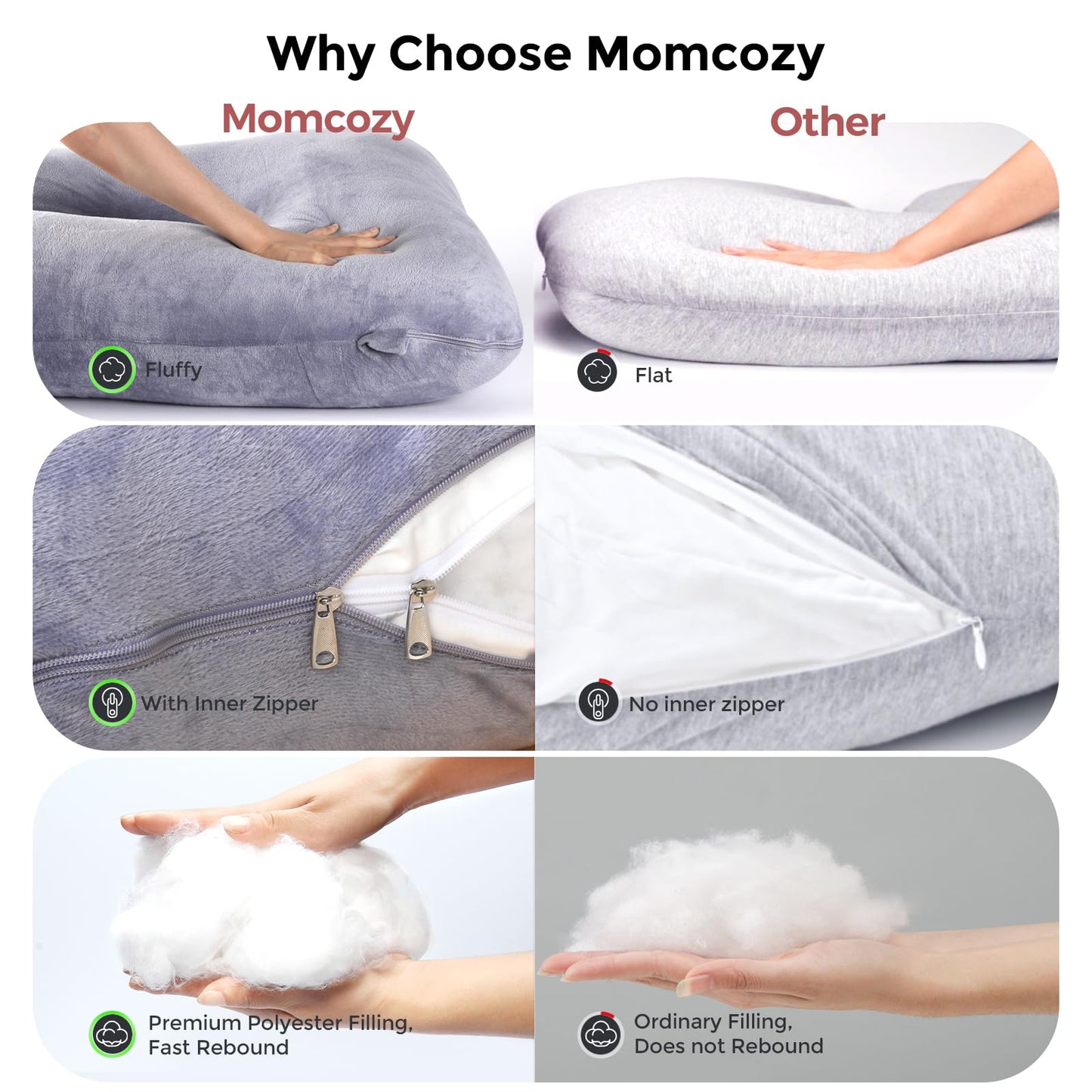 momcozy Pregnancy Pillows for Sleeping, U Shaped Full Body Maternity Pillow with Removable Cover - Support for Back, Legs, Belly, HIPS for Pregnant Women, 57 Inch Pregnancy Pillow for Women, Grey
