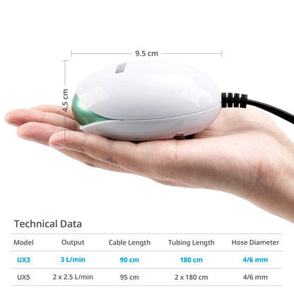 NICREW UFO Air Pump Aquarium for Fish Tank up to 150 L, Air Aerator Pump Ultra Silent, Oxygen Bubbler with Single Outlet, Accessories Included, 1.7W