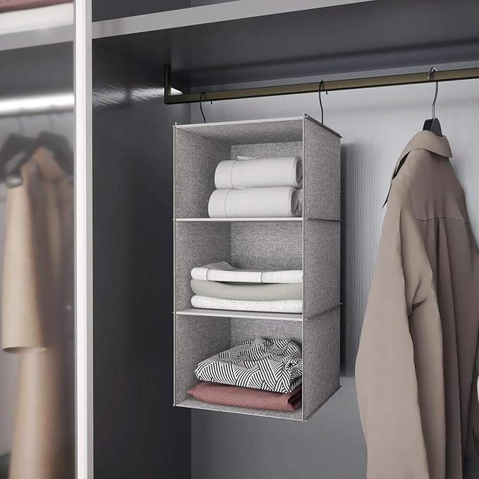 Hanging Closet Organizer, Easy Mount Collapsible 3-Shelf Camper Closet Wardrobe