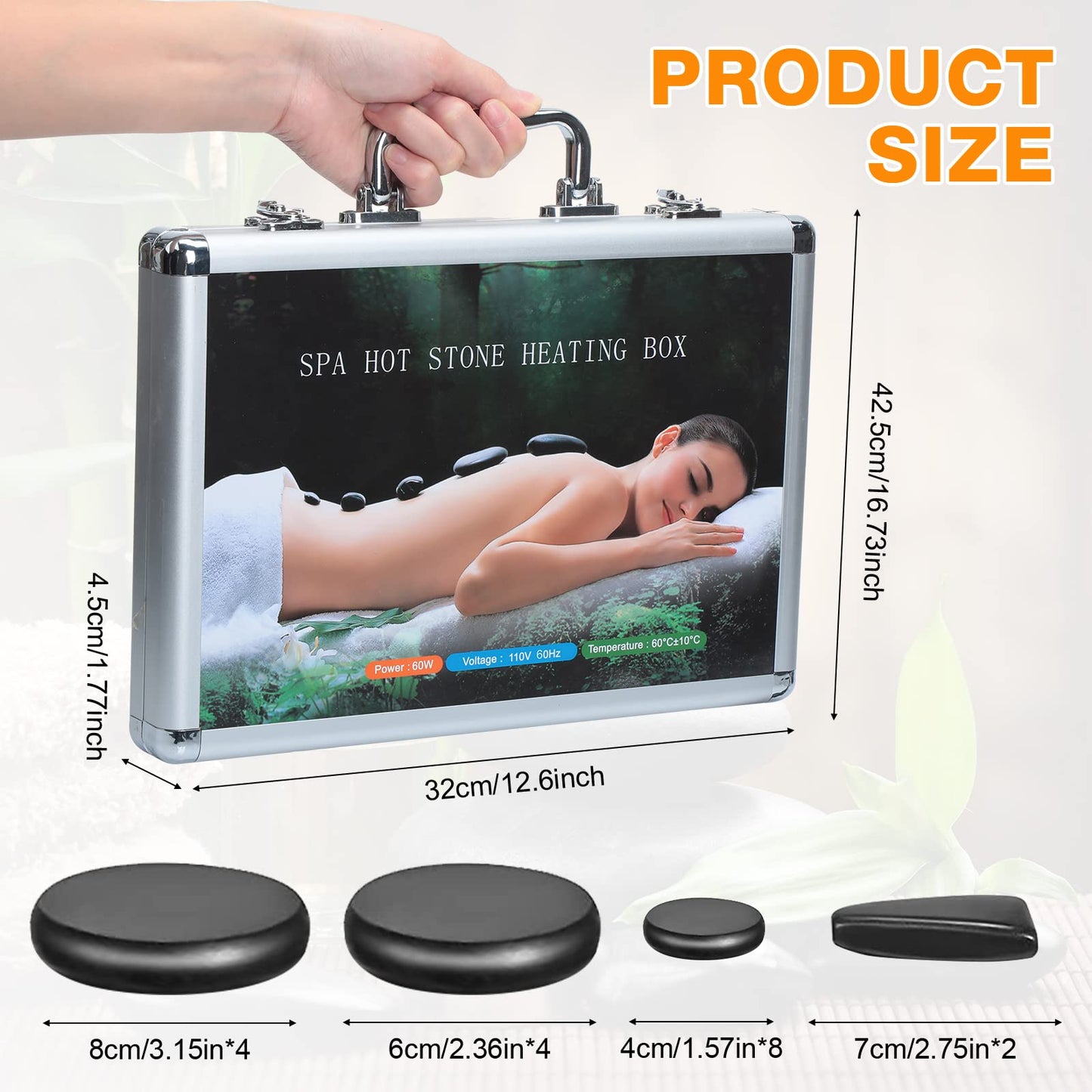Yunsailing 18 Pcs Hot Stones Massage Set with Electric Heater Box 110v Basalt Massage Rock Kit for Professional Home Spa Warming Relaxing Relief, Constant 50°c (122°f)(Temperature Constant)