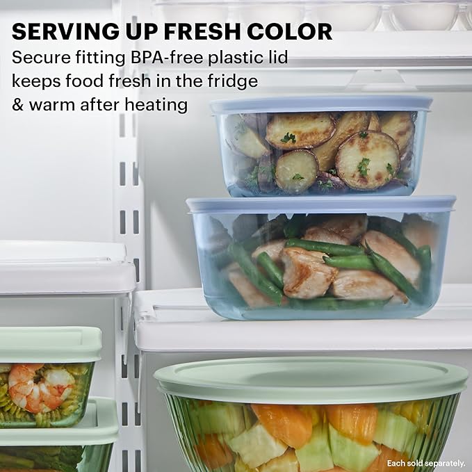 Pyrex Colors Tinted Small/Medium Round Food Storage Container Set, Snug Fit