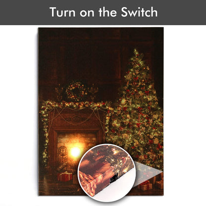 NIKKY HOME 16" x 12" Christmas LED Lighted Canvas Wall Art Prints Light Up Tree Wreath Fireplace Picture for Holiday Decor
