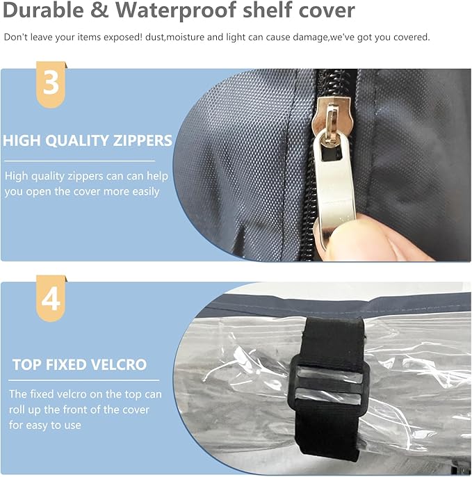 Waterproof Shelf Cover,600D Heavy Duty Dustproof Storage Wire Rack Covers,Outdoor Shelving Covers for Wire Shelves with Zipper 48''x24''x72'',Clear Front.