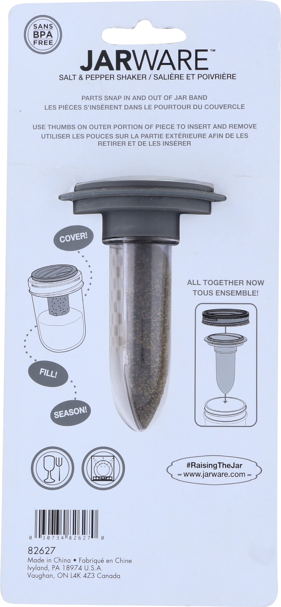 Jarware Salt and Pepper Shaker for Regular Mouth Mason Jars, Grey