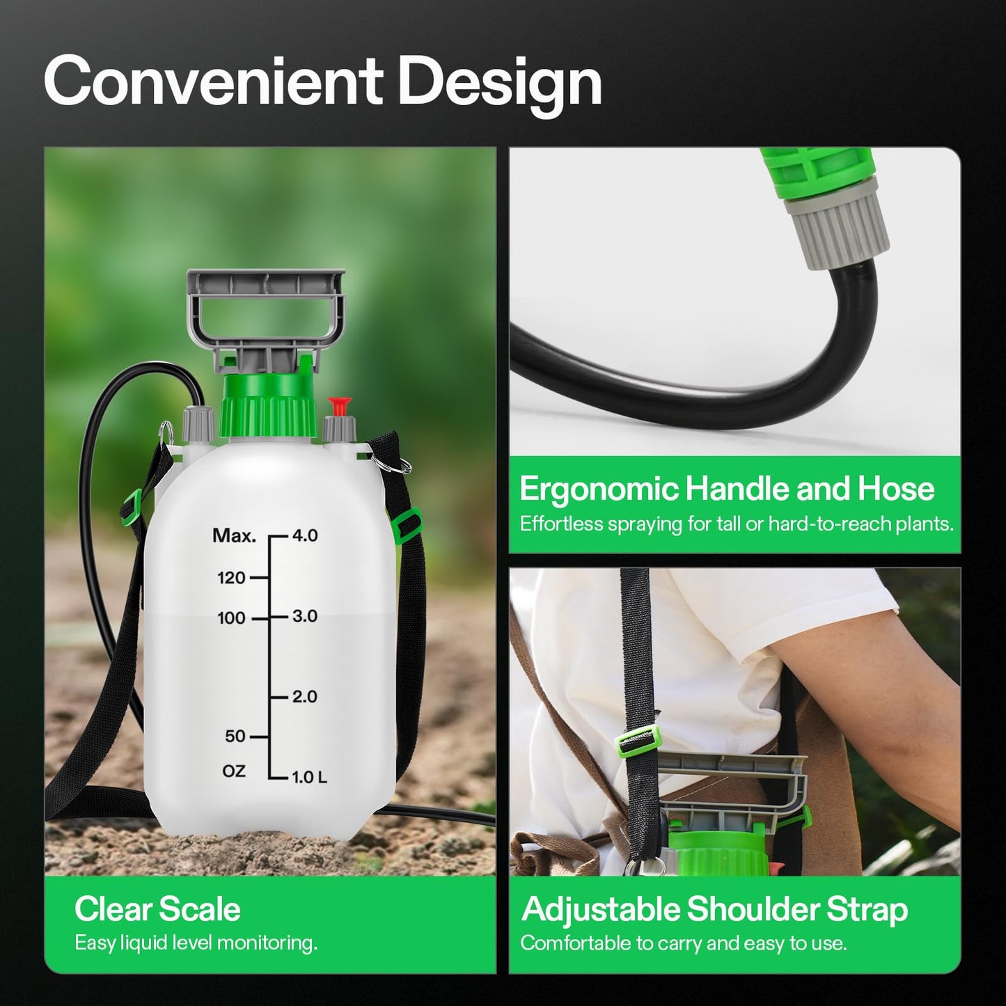VIVOSUN Pump Sprayer 1 Gallon, Portable Water Spray Bottle in Lawn and Garden Yard, Weed Sprayer for Plants with 3 Nozzles, Adjustable Shoulder Strap, Pressure Relief Valve