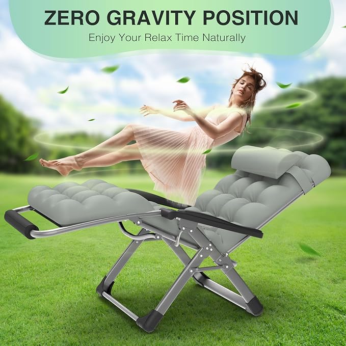 Suteck Oversized Zero Gravity Chair,29In XL Lounge Chair w/Removable Cushion&Headrest, Reclining Camping Chair w/Upgraded Lock and Footrest, Reclining Patio Chairs Recliner for Indoor Outdoor
