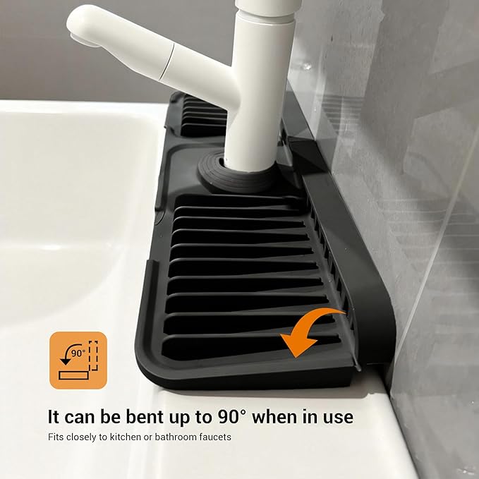 Faucet Mat for Kitchen Sink, Snap-On Design & 7°slope Fast Drain, Folding Sink