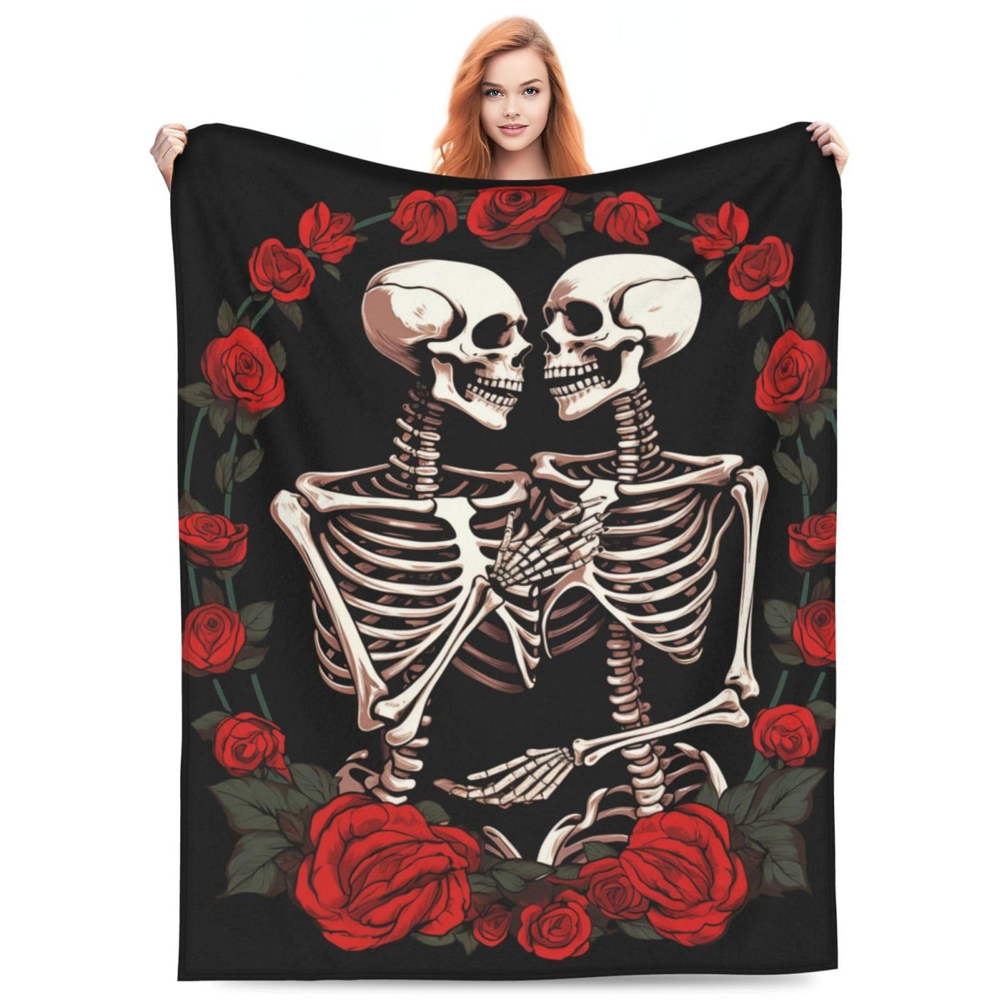 amepay Skull Lover Rose Flower Blanket Gifts for Adults Women Men Skeleton Tarot Flannel Throw Blankets Soft Fuzzy Lightweight for Home Decor Couch Bed Sofa 50x40 Inches