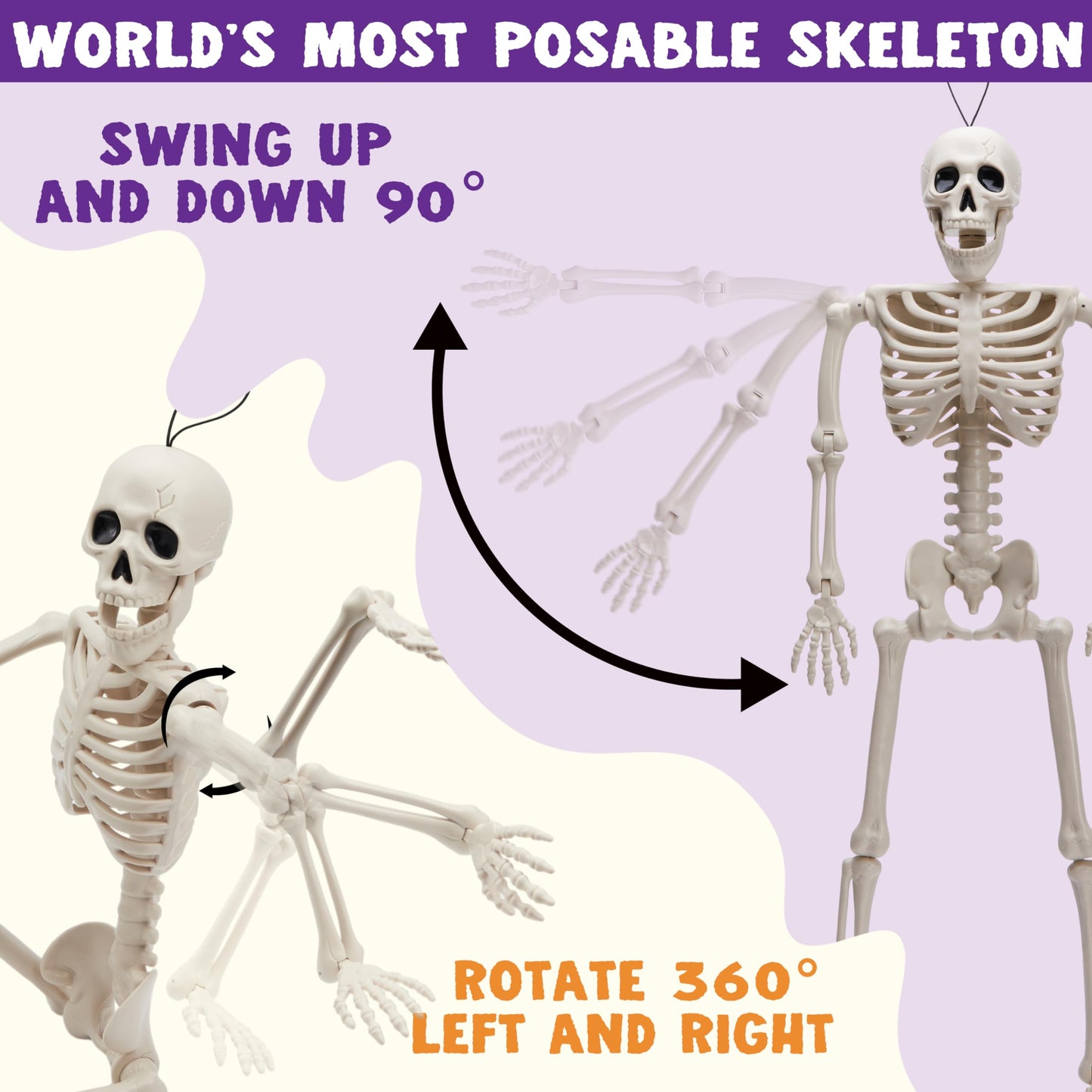 JOYIN 2PCS 16" Halloween Skeleton Decor, Full Body Stayable Movable Joints, Posable Hanging Skeletons for Halloween Decoration, Yard, Graveyard, Haunted House Props, Spooky Scene Party Favor