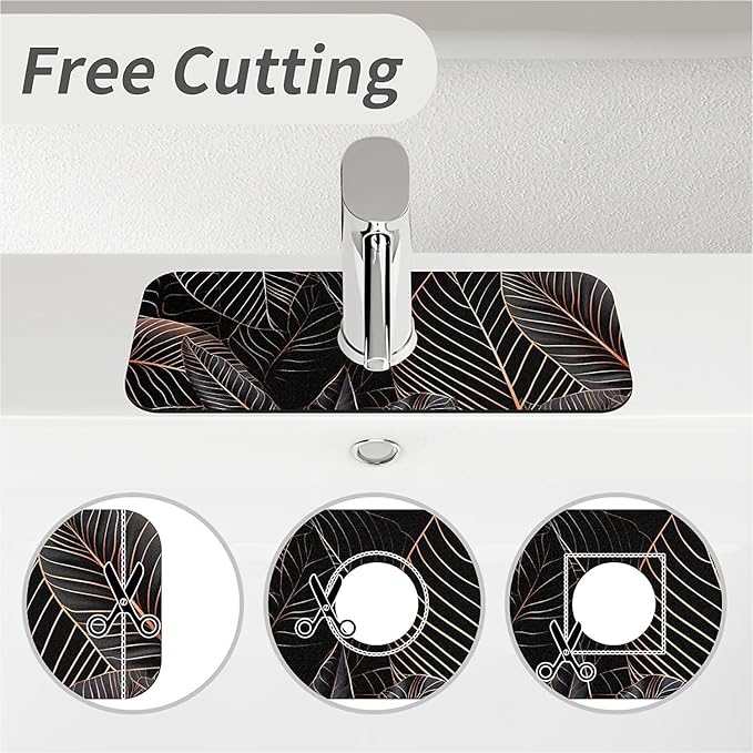 Kitchen Sink Splash Guard，Black cat hiding in jungle Faucet Mat Sink