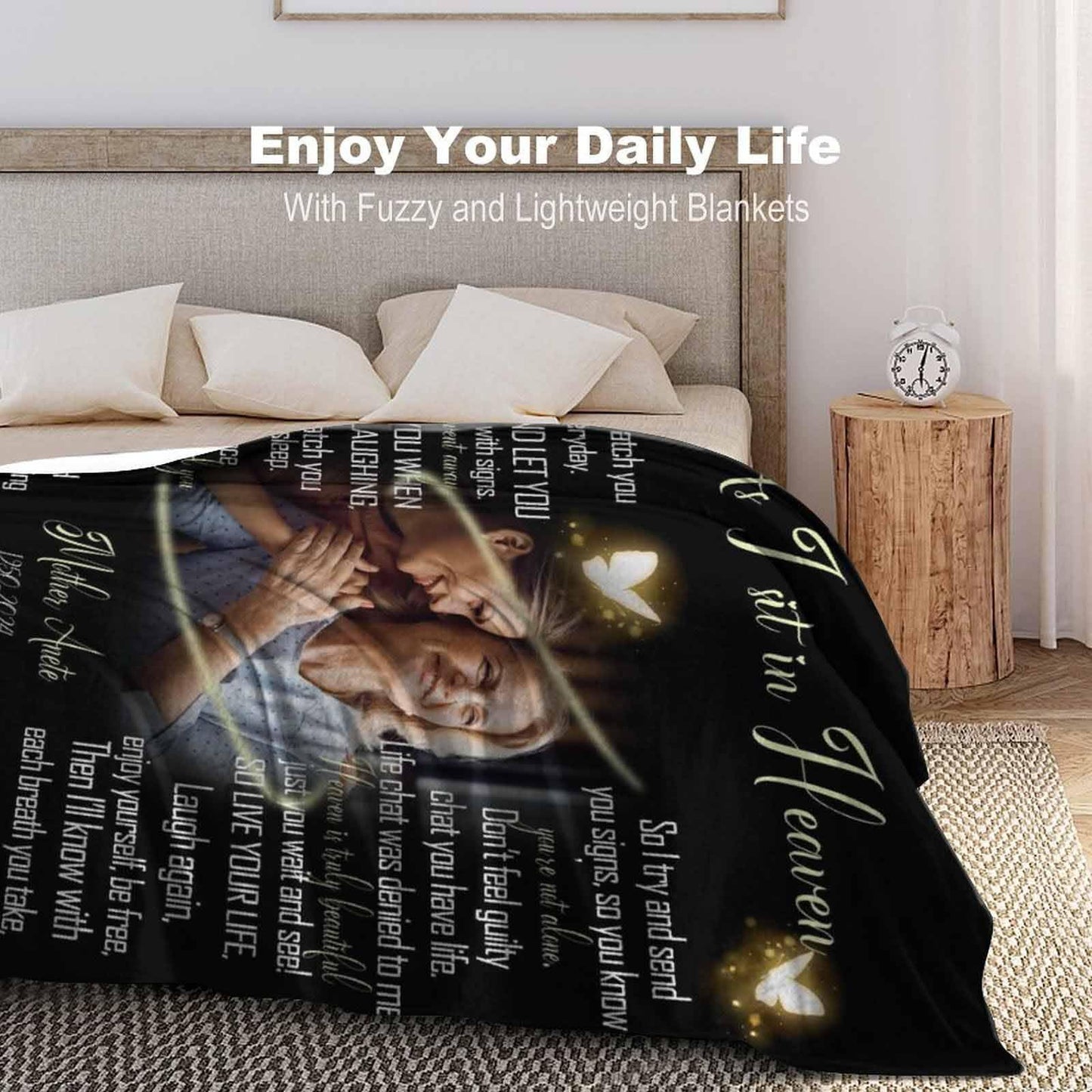 D-Story Custom Memorial Blanket with Photos for Loss of Loved Dad Mom: Made in USA, Sympathy Gift Personalized Throw Blanket Bereavement Blanket for Husband Wife Son Daughter in Memory of Loved One