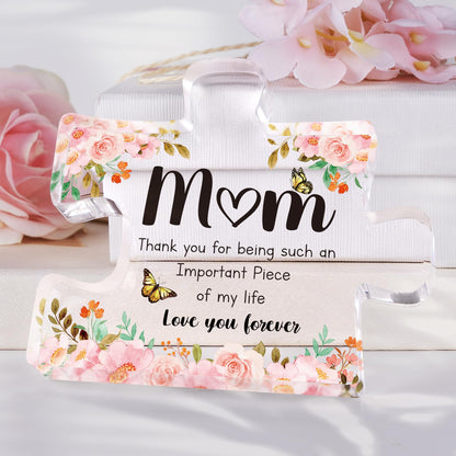 Mothers Day Gifts for Mom - Meaningful Acrylic Puzzle Piece Decor - Heartwarming Mom Birthday Gifts from Daughter Son, Mothers Day Gifts, Thoughtful Keepsake Plaque for Home Office Desk, 3.9 x 3.3 Inch