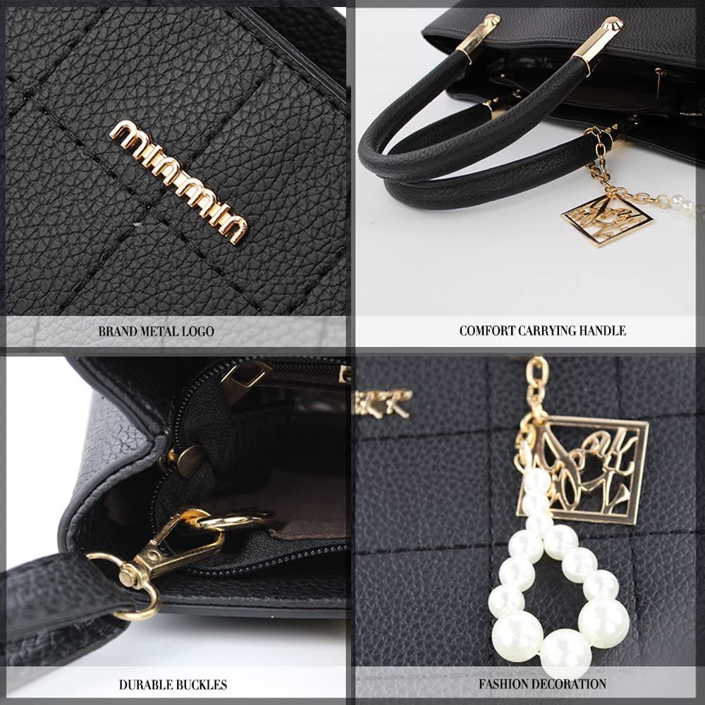 BestoU Women Handbag Shoulder Bag Fashion Ladies PU Leather Tote Messenger Bag with Plush Ball（Upgraded Version）(Black)