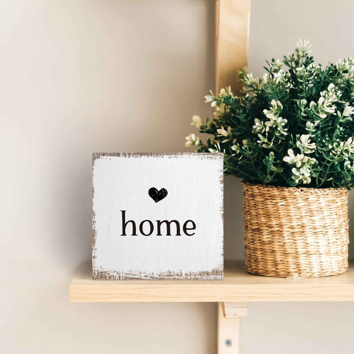 ANIANG Home Sign, Home Signs for House Decor, Welcome Sign, Rustic Farmhouse Desk Decor Wood Block Box Plaque for Living Room Wall Shelf, Housewarming Gifts