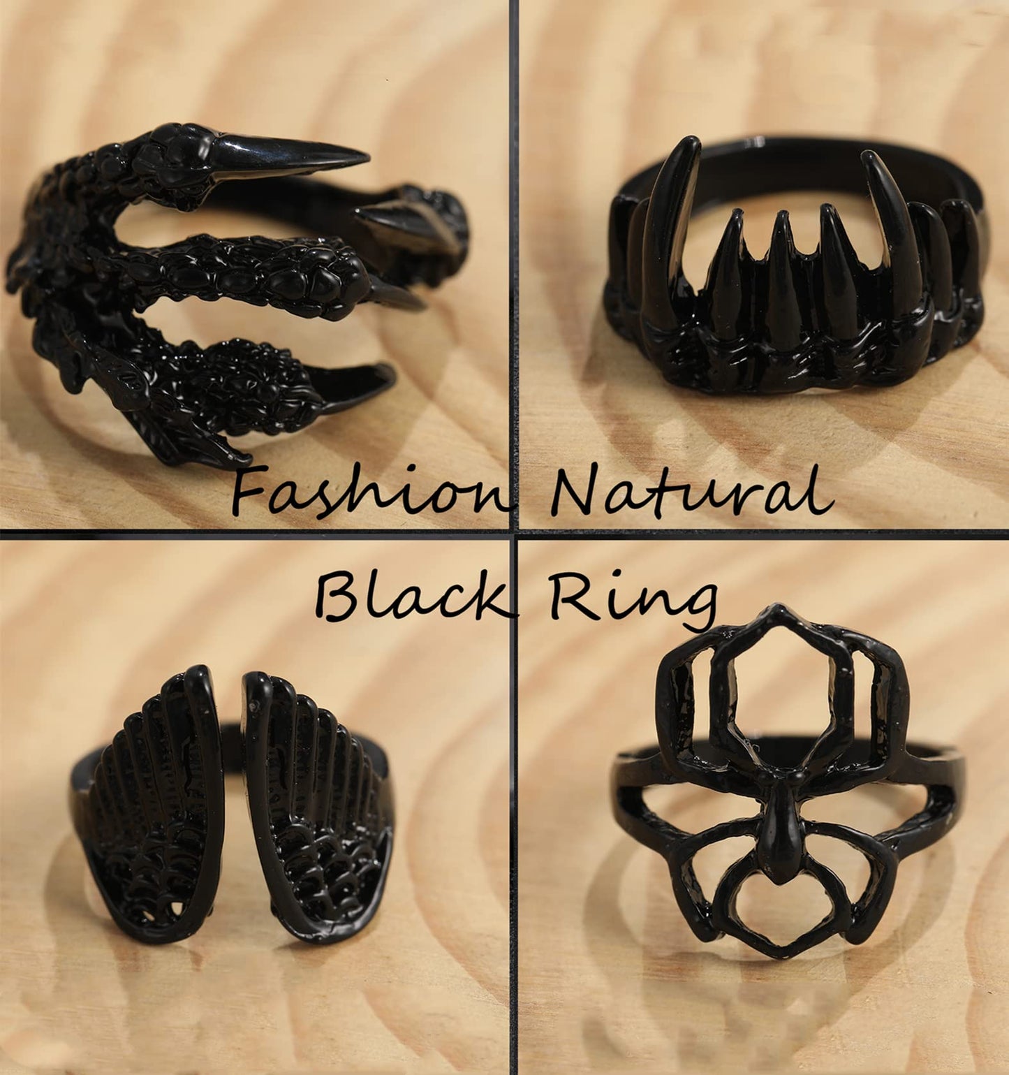 Black Gothic Vintage Rings Set - 20-30 PCS Cool Punk Snake Claw Rings Set, Y2K Snake Claw Rings, Open Butterfly Star Stacking Ring Jewelry, Gift for Men Women (Black 1)