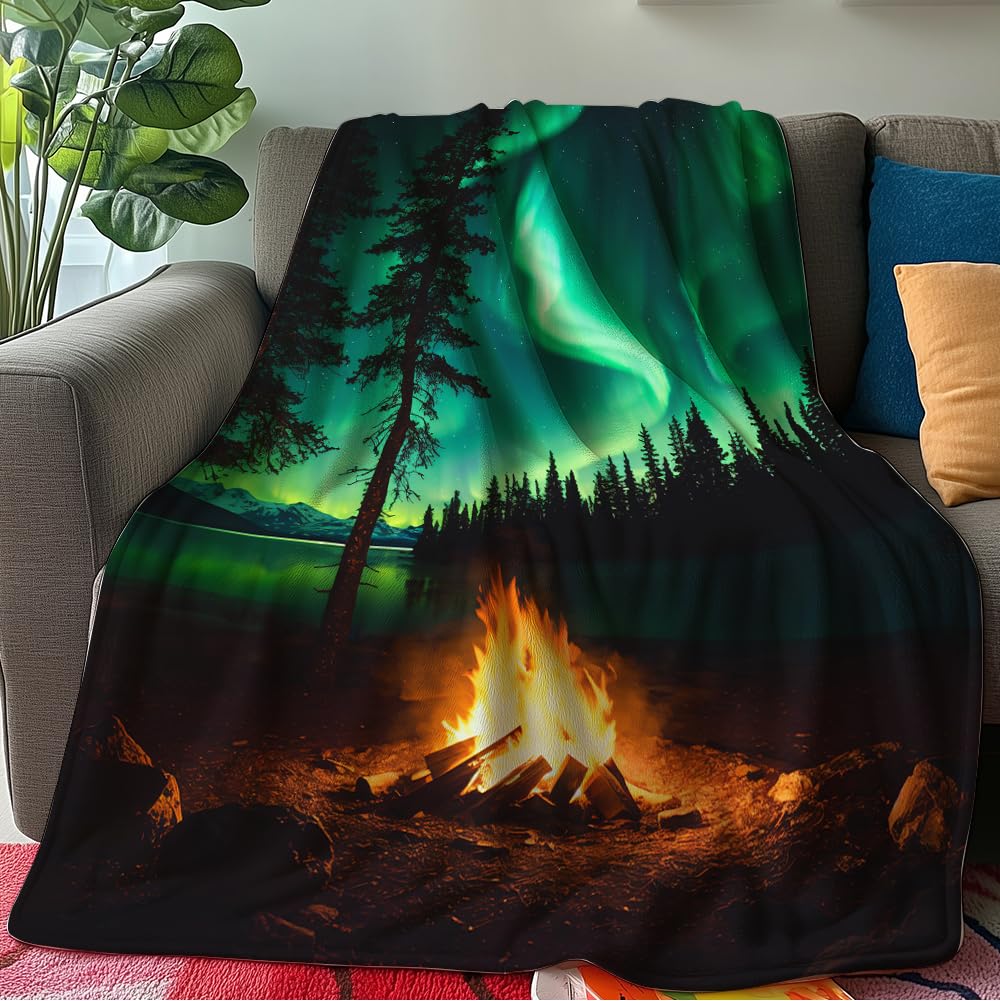 HUNXIAOJ Northern Lights Blanket Aurora Borealis Throw Blanket Northern Lights Gifts Landscape Decor Warm Soft Flannel for Girls Boys Women Teens Adults Bed Sofa Couch (50 in x 60 in)