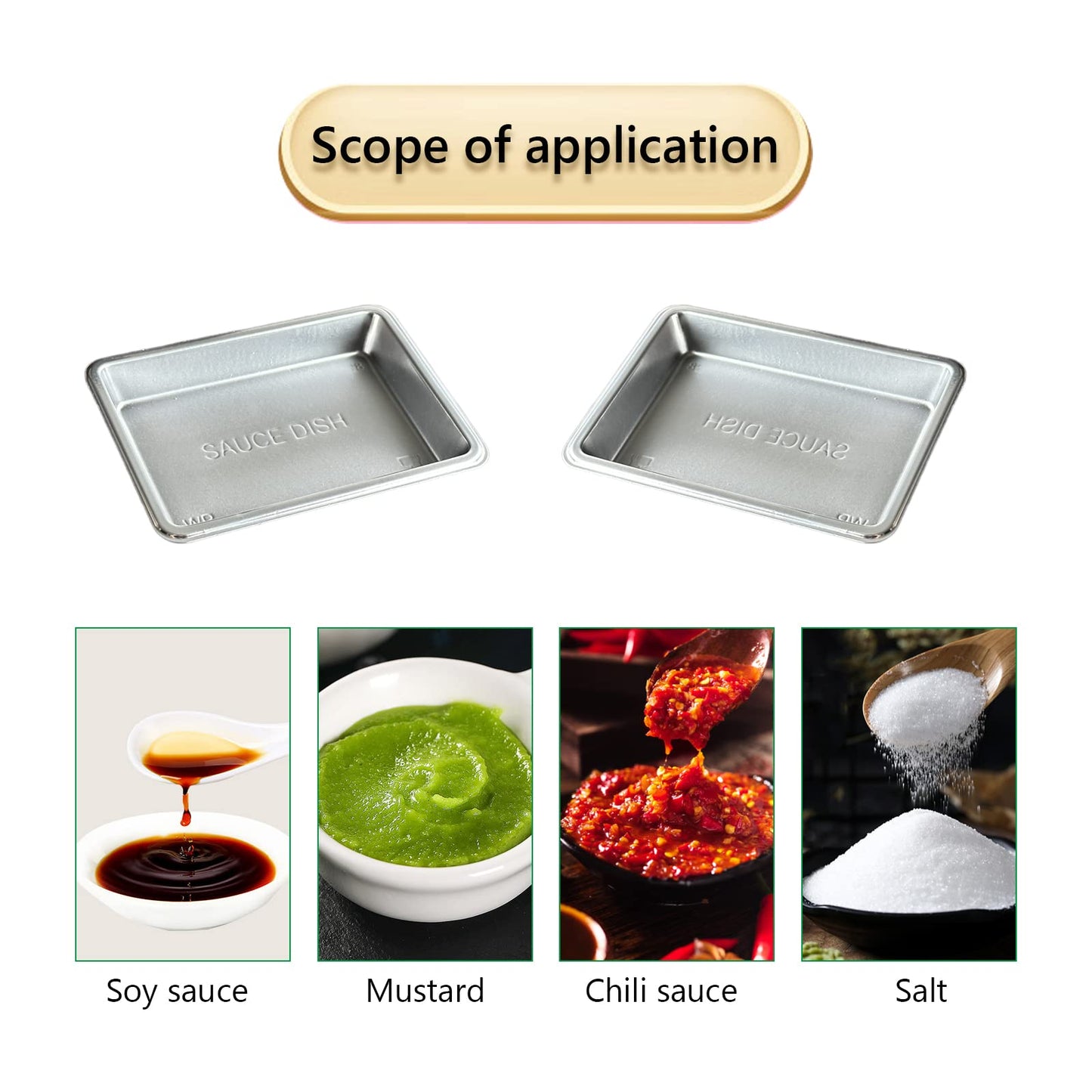 Xanadued 100 Pcs Plastic Disposable Sauce Dishes, Dipping Soy Sauce Seasoning Plate Bowls, Mini Condiment Appetizer Tray for Sushi Soy Mustard Vinegar Ketchup BBQ,Silver Rectangle