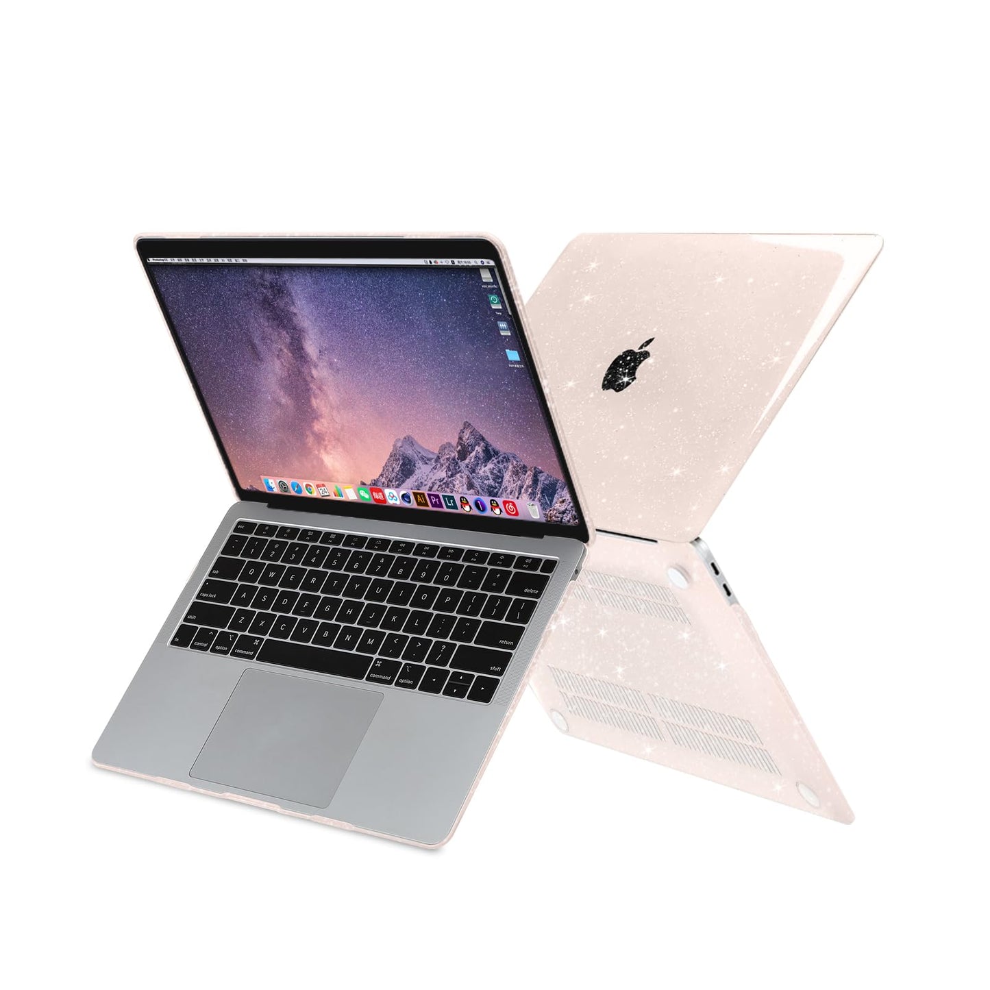 MOSISO Compatible with MacBook Air 13 inch Case M1 2021 2020-2018 A2337 A2179 A1932, Sparkly Glitter Hard Shell for MacBook Air M1 Case 13.3 inch &Keyboard Cover&Screen Protector&Pouch, Chalk Pink