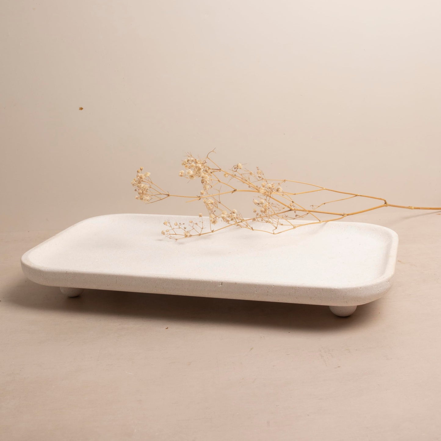 Travertine Marble Footed Tray in White Marble or Silver Travertine – Available in Two Sizes. (White, Large)