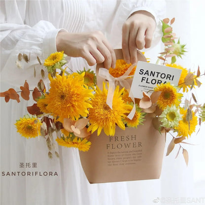 Nikeg Kraft Paper Flower Gift Bags 10Pcs Packaging Flower Boxs Rose Wrapping Handheld Waterproof Kraft Paper Bag Arrangement Valentine'S Day Wedding Decoration Gift(Brown,S 17x 7.5 x32.5cm)