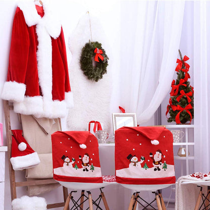MSQ 4PCS Christmas Chair Covers, Santa Claus & Snowman Red Hat Xmas Chair Back Covers Dining Chair Slipcovers for Xmas Festive Home Dinner Table Chairs Decoration Kitchen Party Decor