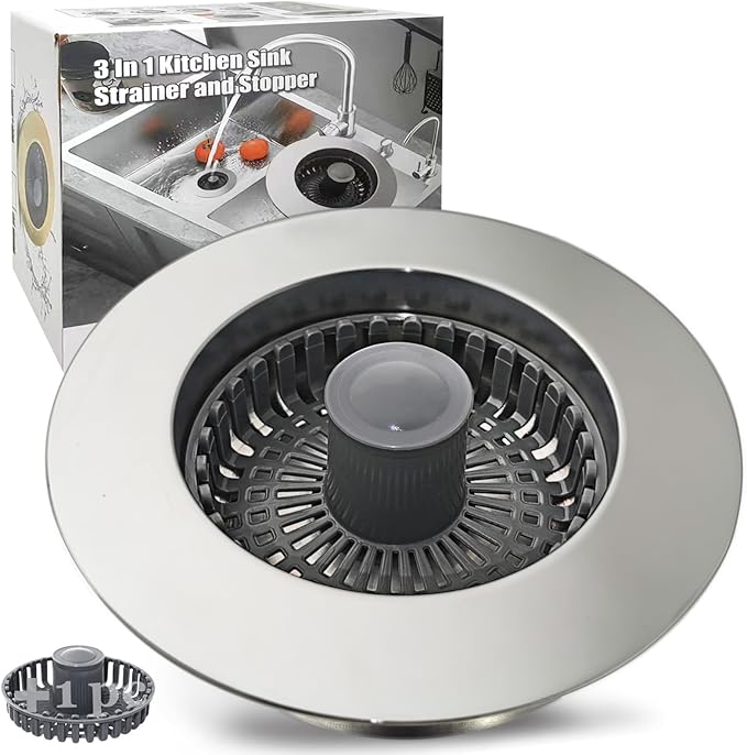 Kitchen Sink Drain Strainer, 3 in 1 Pop Up Kitchen Sink Stopper,