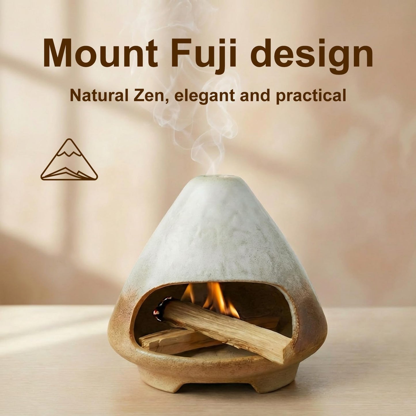 CEREMONY Palo Santo Holder -Mini Ceramic Incense Holder for Palo Santo and Sticks - White Sage Holder for Meditation Decor Ceremony Incense with Glass Gray Collector (Brown-Mount Fuji)